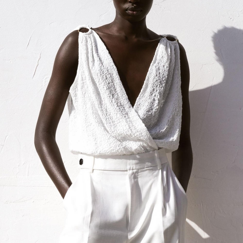 Zara white textured bodysuit